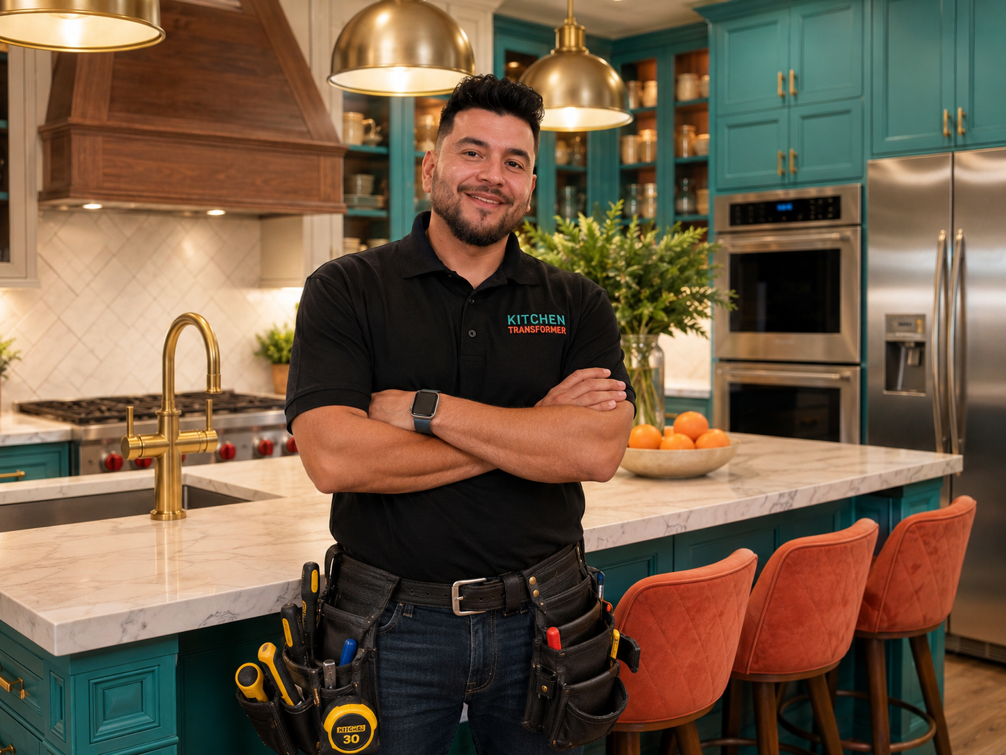 Cesar from Kitchen Transformer standing in a refaced kitchen